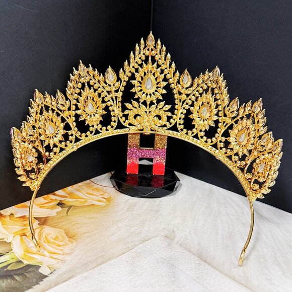 Victorian Gold Jewelry, Princess Crown, Goddess Jewelry, Pink Crystal Tiara main image 6